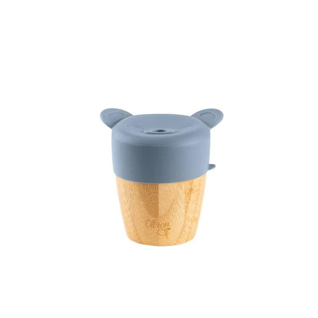 Citron Bamboo Cup With 2 Lids + Straw - Dusty Blue