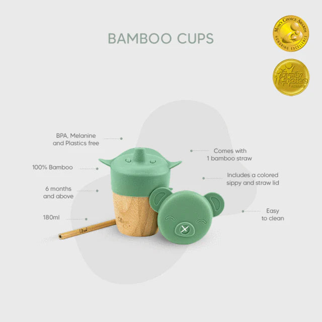 Citron Bamboo Cup With 2 Lids + Straw - Green