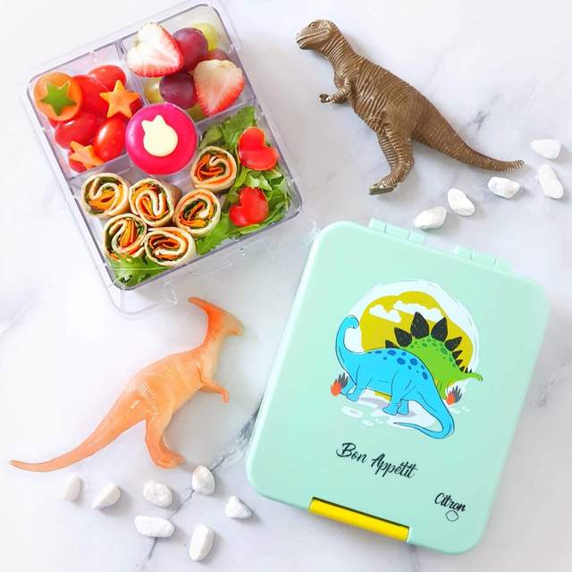 Citron Bento Snack Box With Sandwich Cutter + Picks - Green Dino