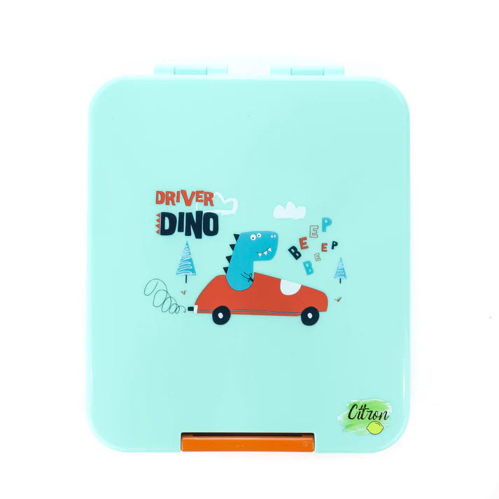 Citron Bento Snack Box With Sandwich Cutter + Picks - Turquoise Dino