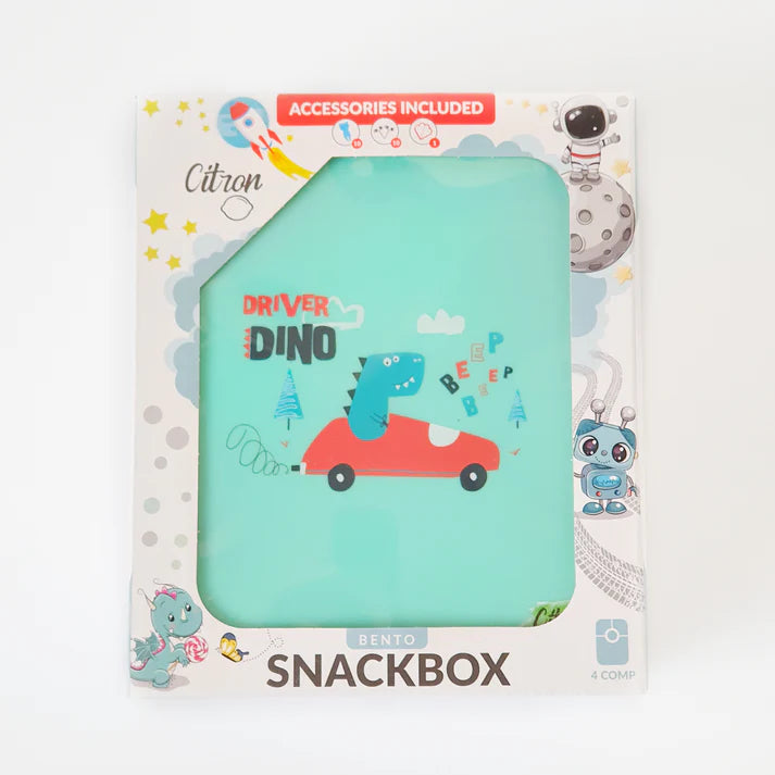 Citron Bento Snack Box With Sandwich Cutter + Picks - Turquoise Dino