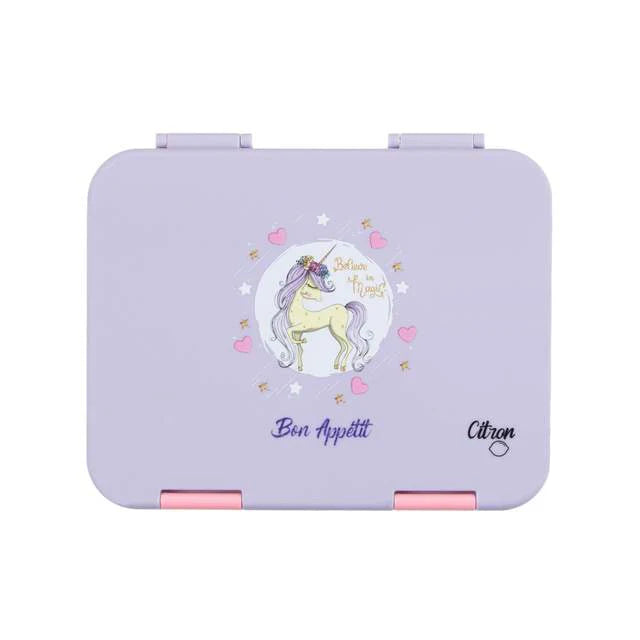 Citron Bento Lunch Box With Sandwich Cutters + Picks - Purple Unicorn