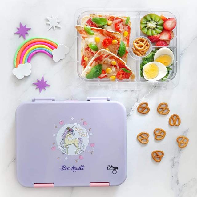 Citron Bento Lunch Box With Sandwich Cutters + Picks - Purple Unicorn