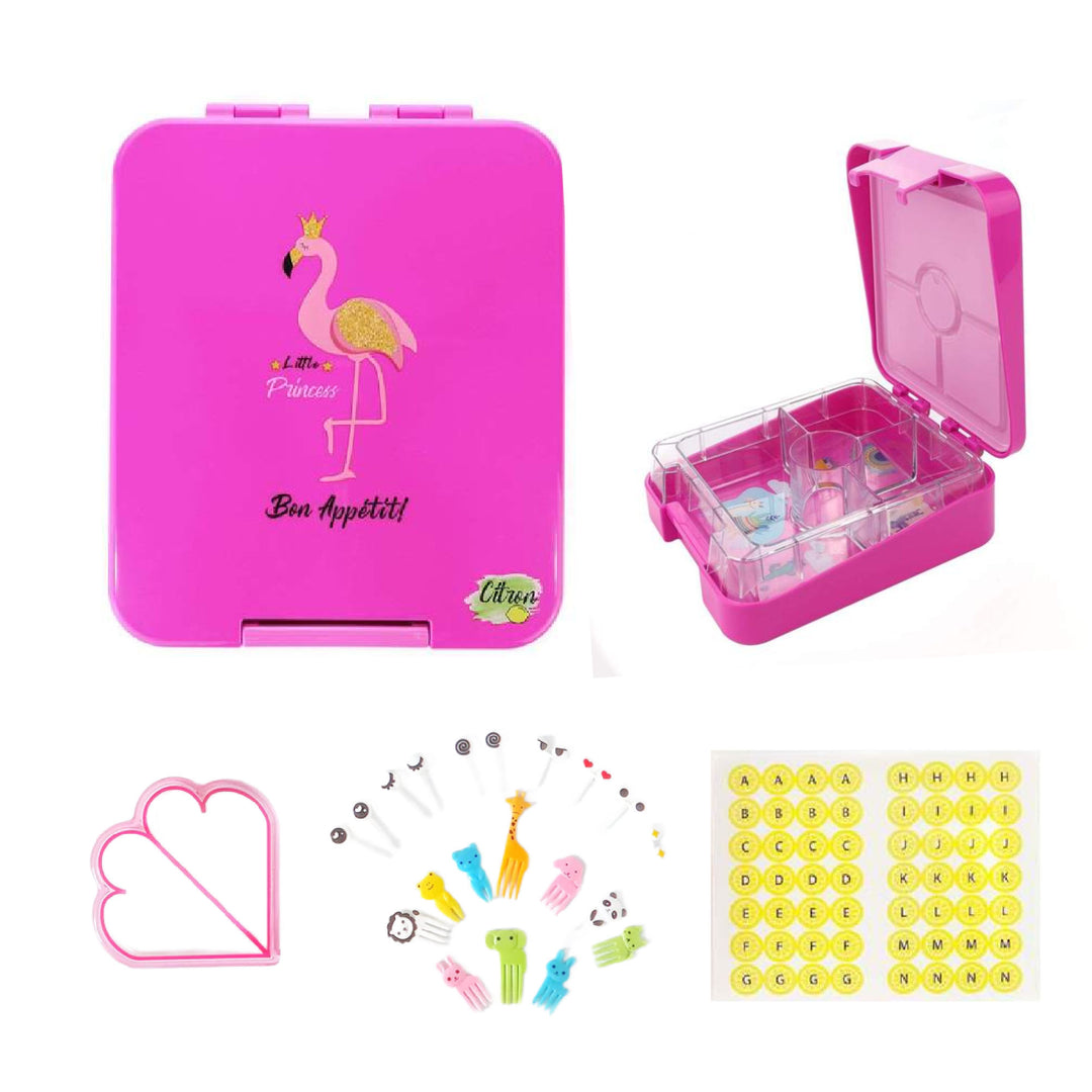 Citron Bento Snack Box With Sandwich Cutter + Picks - Flamingo