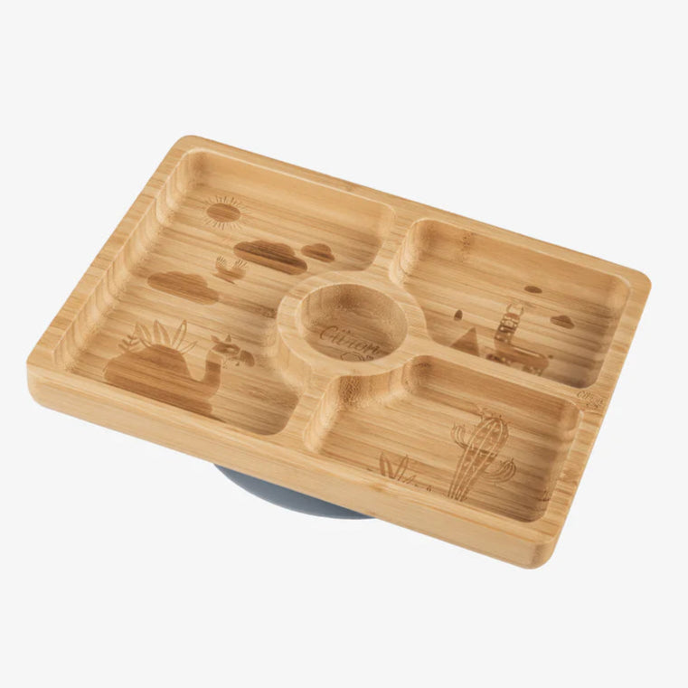 Citron Bamboo Divided Suction Plate & Spoon - Blue