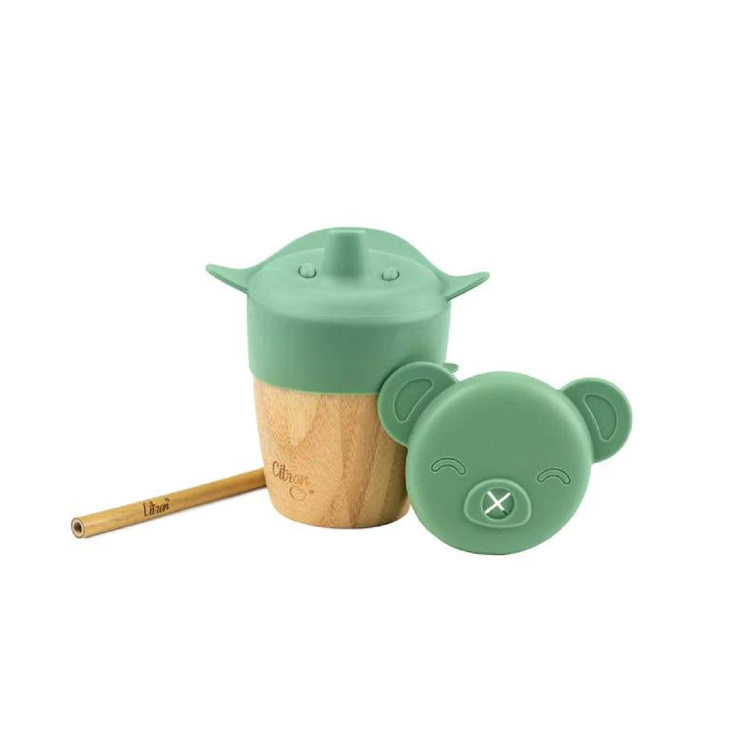 Citron Bamboo Cup With 2 Lids + Straw - Green