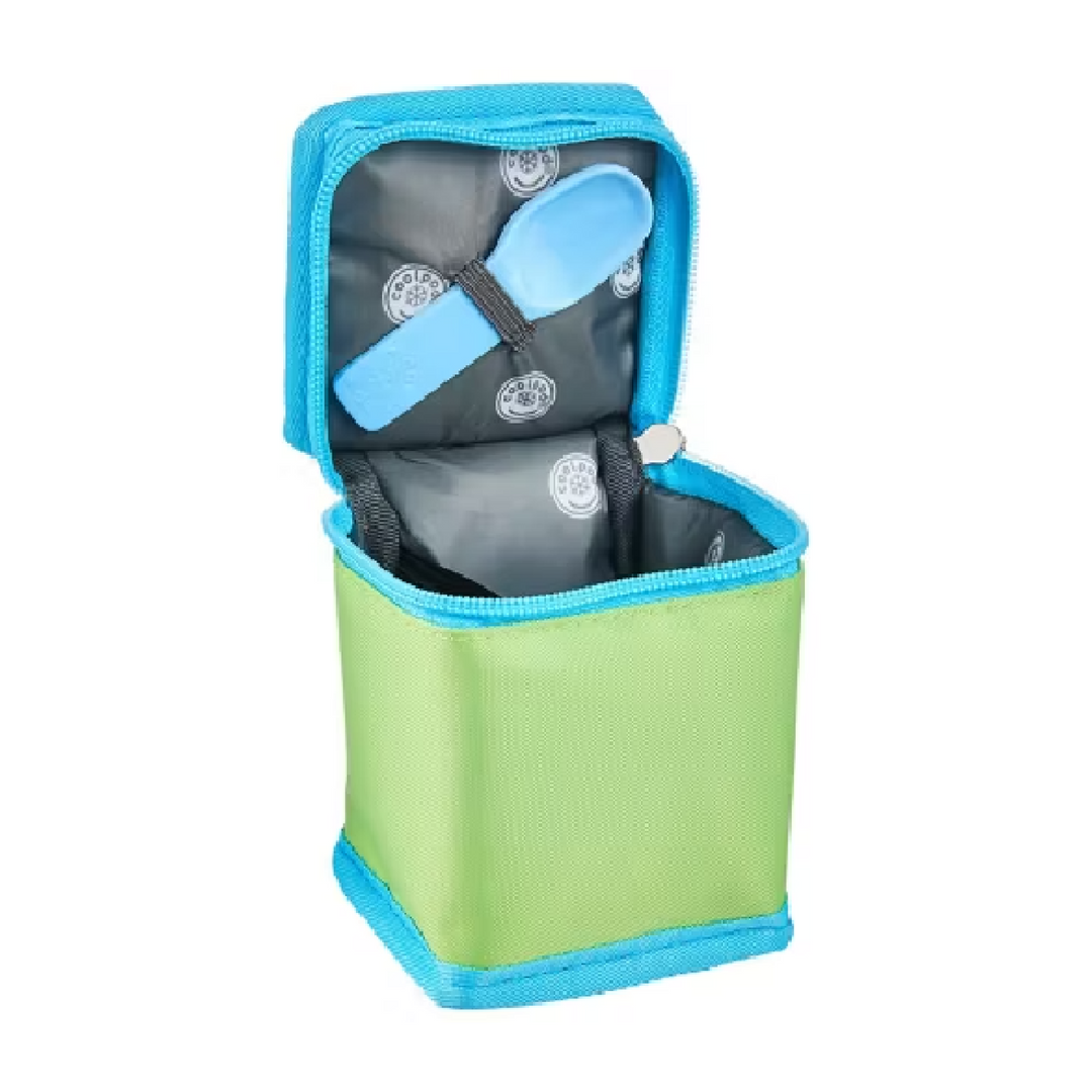CoolPod Freezable Yoghurt Insulated Bag With Spoon - Green/Blue