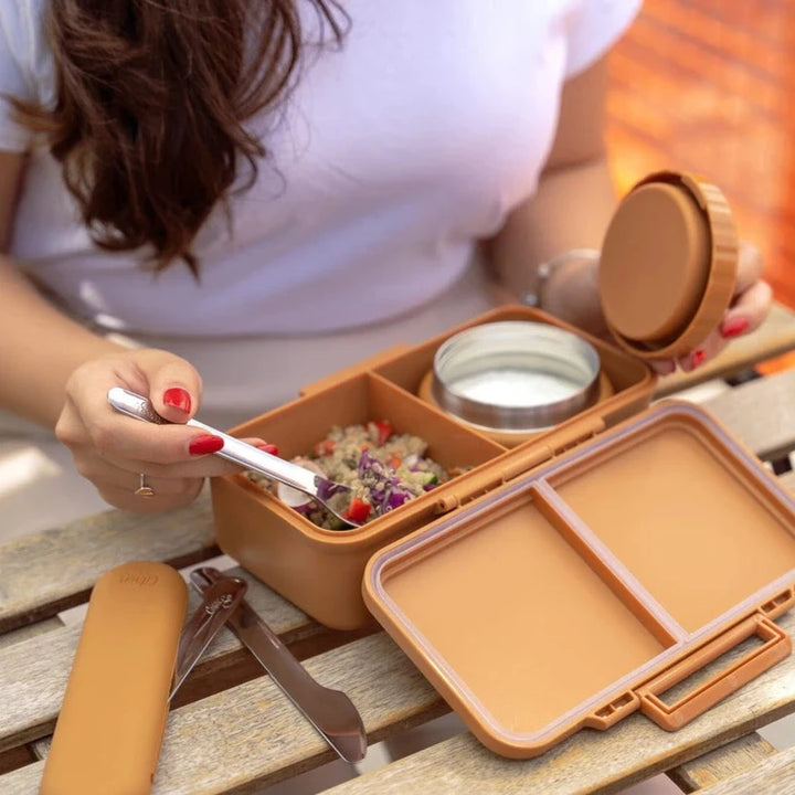 Citron Rectangle Lunch Box With TWO Food Jars - Caramel