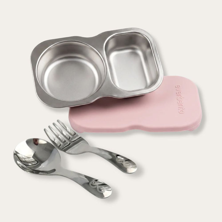 EverBento Stainless Steel DipDuo + Cutlery Bundle - Posie Pink