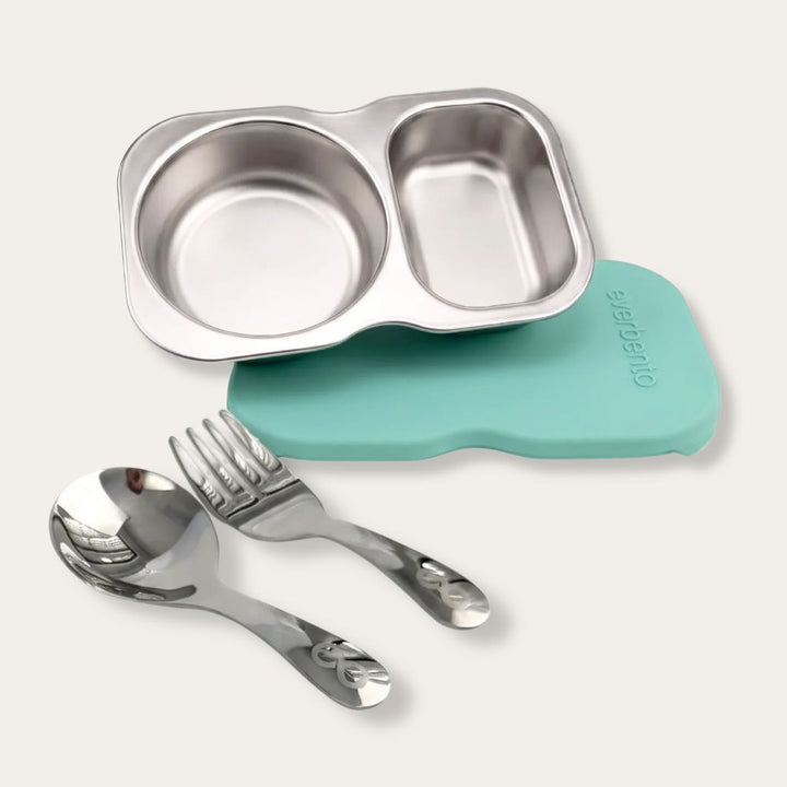 EverBento Stainless Steel DipDuo + Cutlery Bundle - River Mint
