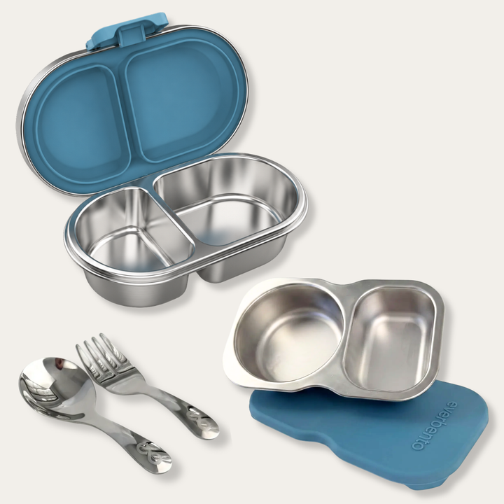 EverBento Stainless Steel Snack Box, DipDuo + Cutlery Bundle - Bluebell Blue