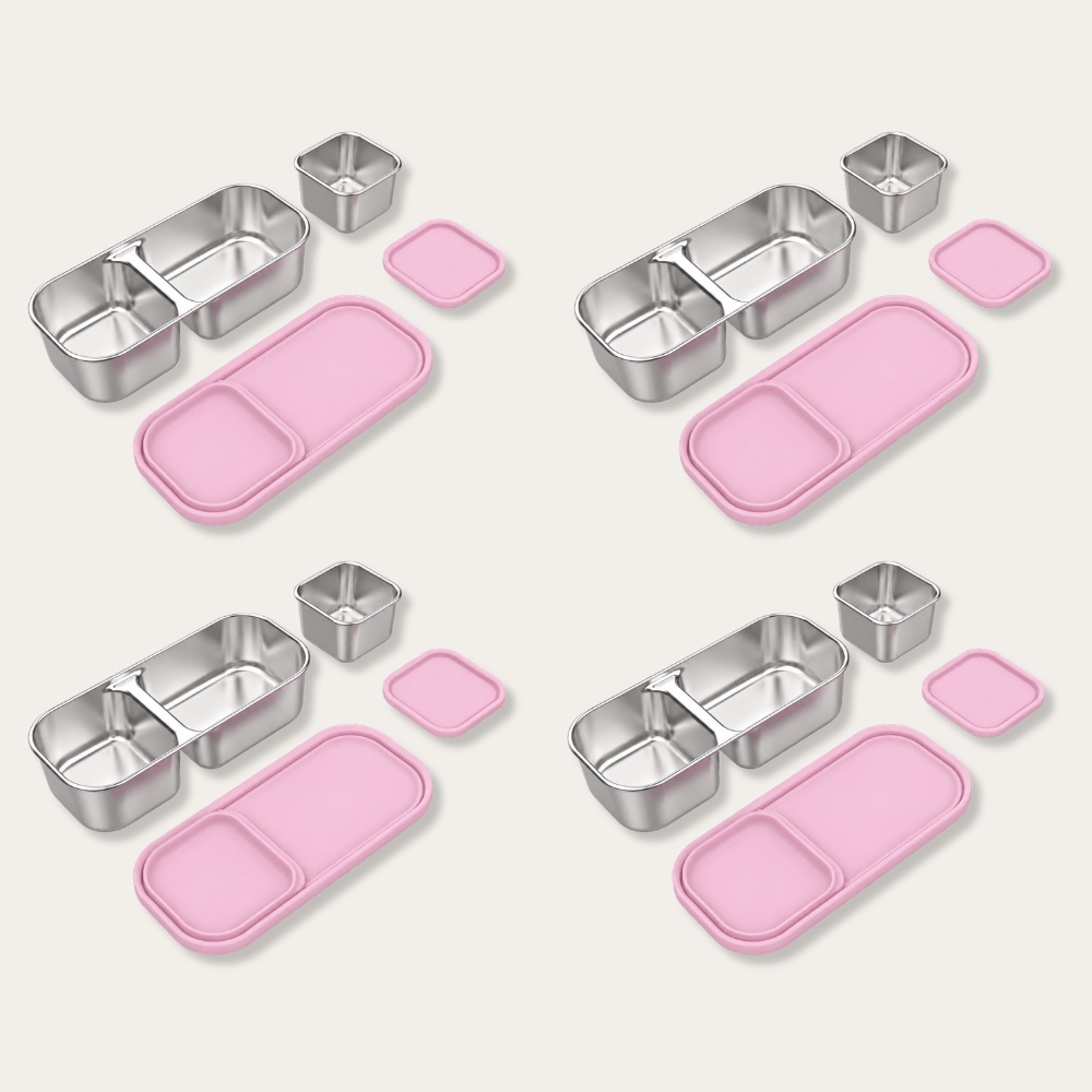 EverBento Stainless Steel & Silicone Dip Pot Set 4pk Bundle - Posie Pink
