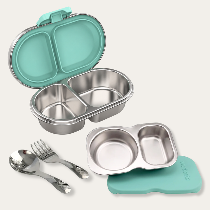 EverBento Stainless Steel Snack Box, DipDuo + Cutlery Bundle - River Mint