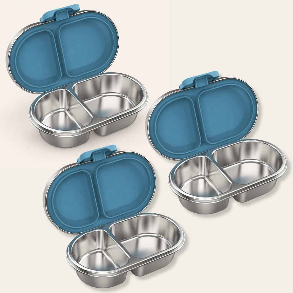 EverBento Stainless Steel & Silicone Snack Box 3pk Bundle - Bluebell Blue