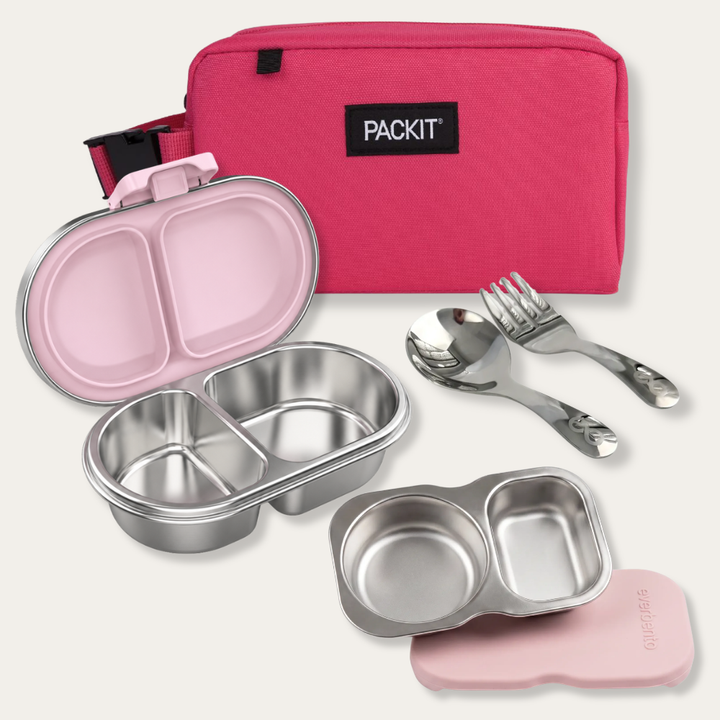 EverBento & PackIt Stainless Steel Snack Bundle - Posie/Magenta