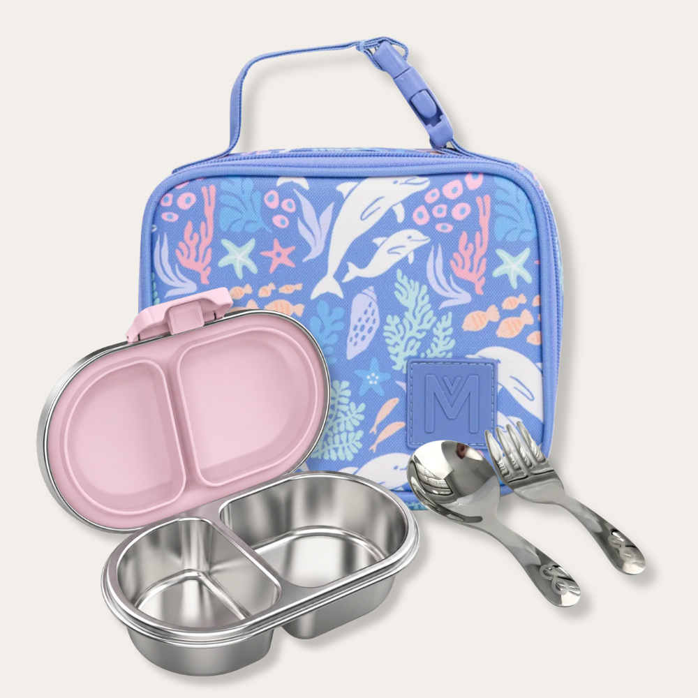 EverBento & MontiiCo Snack Box + Bag Bundle - Posie/Dolphin Dreams