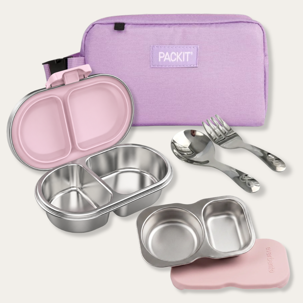 EverBento & PackIt Stainless Steel Snack Bundle - Posie/Lavender
