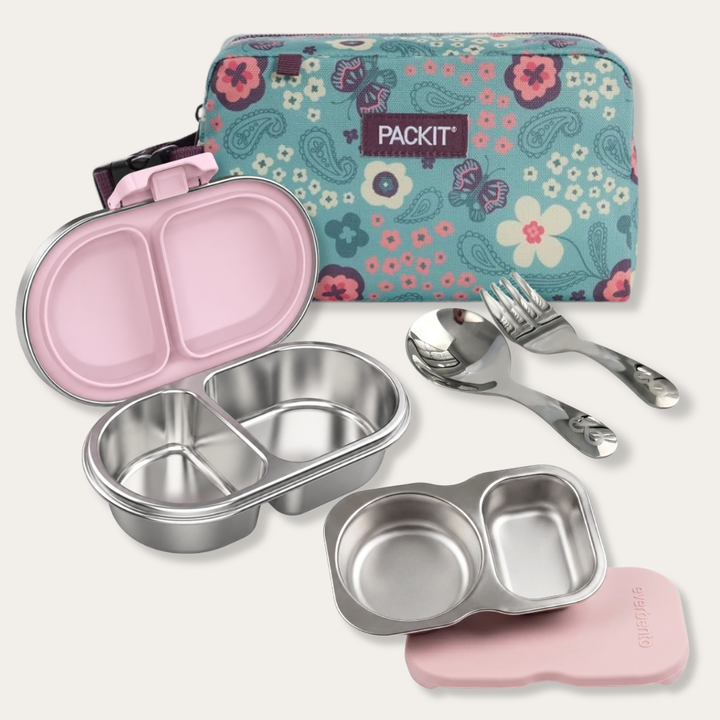 EverBento & PackIt Stainless Steel Snack Bundle - Posie/Butterfly Paisley
