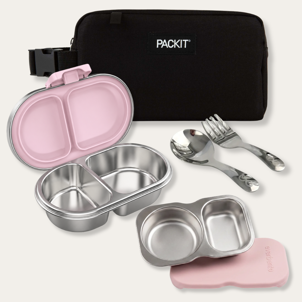 EverBento & PackIt Stainless Steel Snack Bundle - Posie/Black