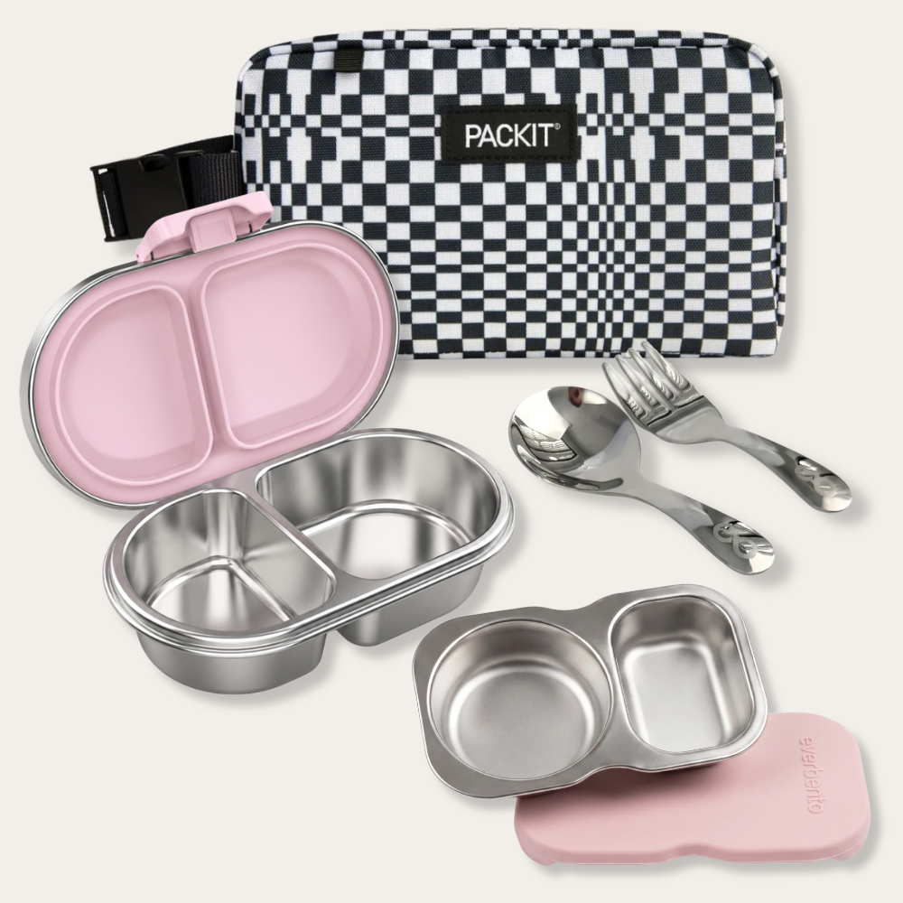 EverBento & PackIt Stainless Steel Snack Bundle - Posie/Checked Out