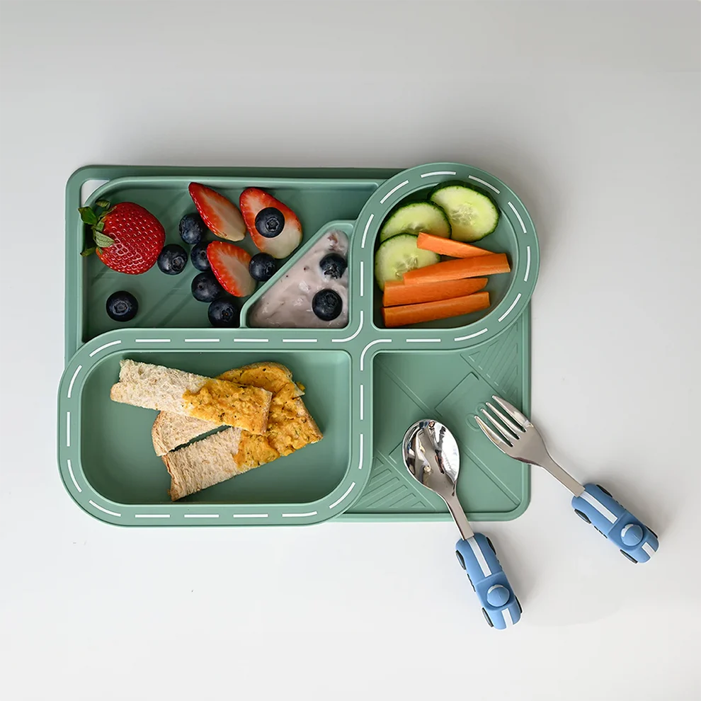 Zooli Children's Dinnerware Set - Sage Green Racetrack