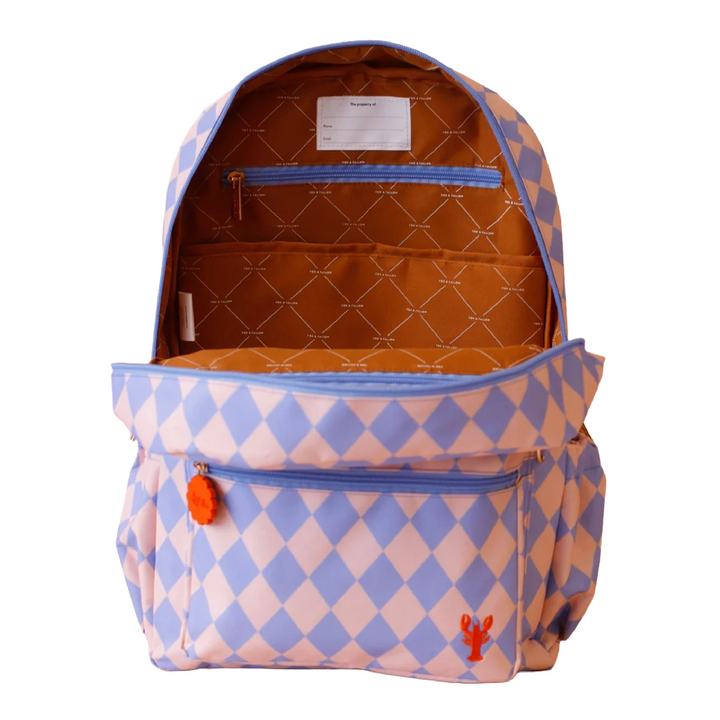 Fox & Fallow Large Insulated Lunch Bag + Backpack Bundle - Blue Diamonds
