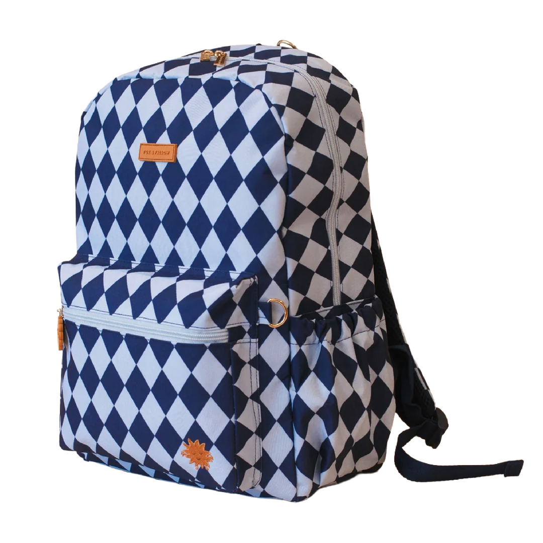 Fox & Fallow Large Insulated Lunch Bag + Backpack Bundle - Navy Diamonds