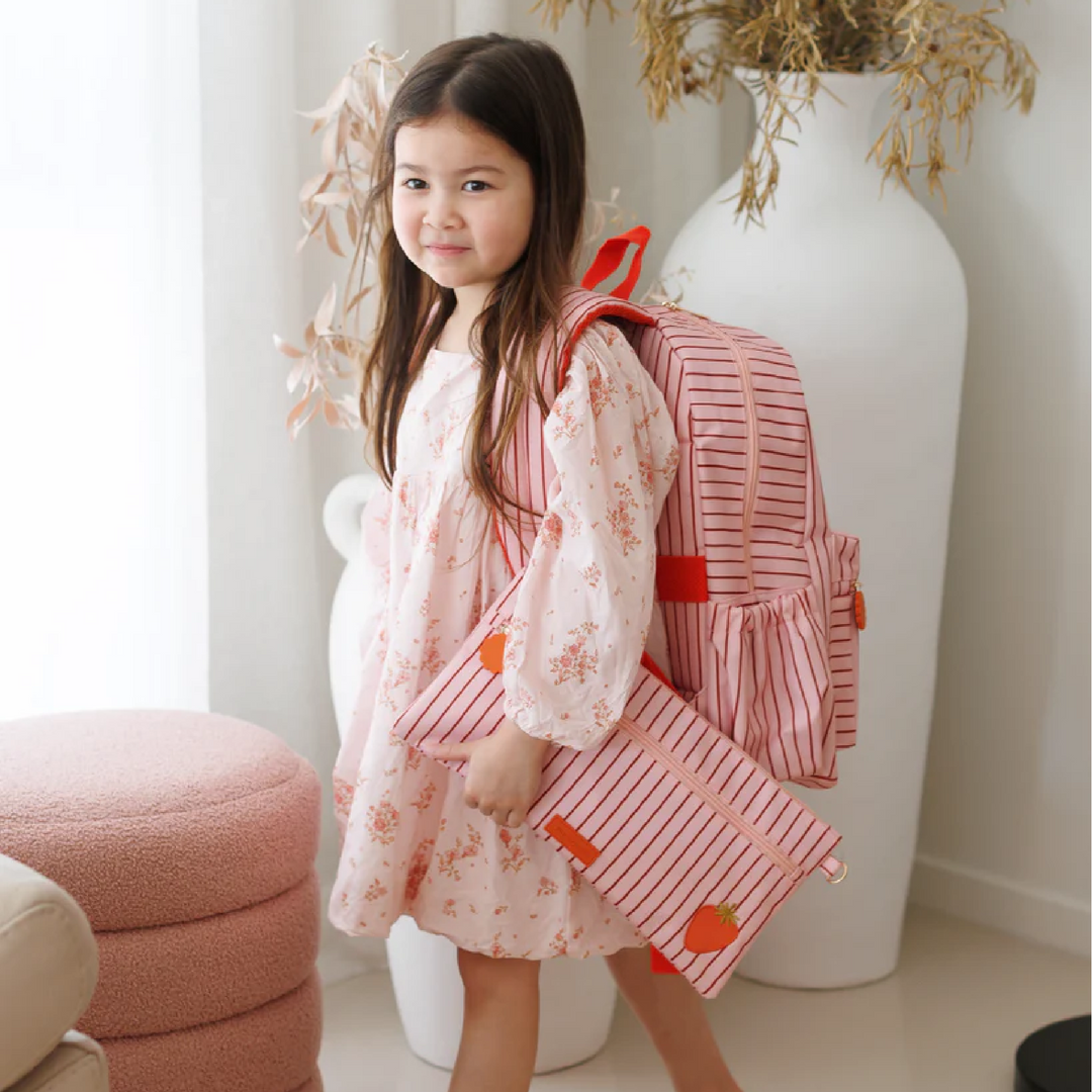 Fox & Fallow Large Insulated Lunch Bag + Backpack Bundle - Strawberry Stripe