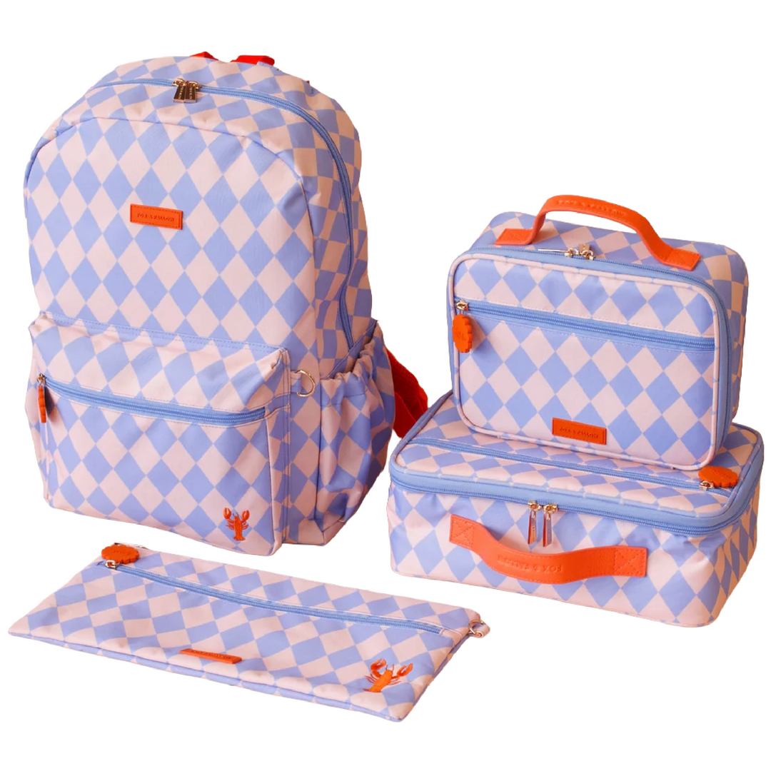 Fox & Fallow Insulated Lunch Bag - LARGE - Blue Diamonds