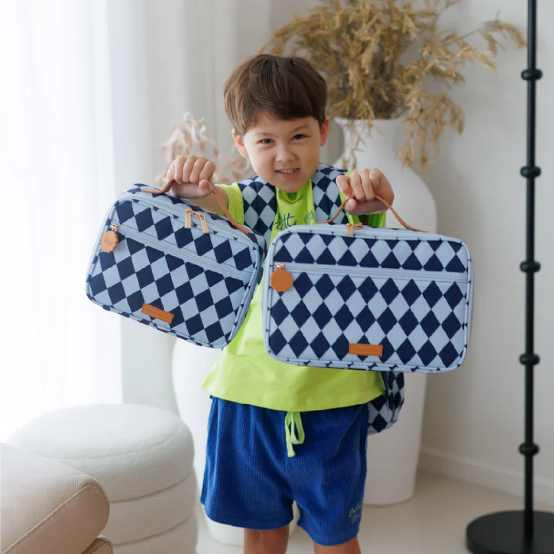 Fox & Fallow Large Insulated Lunch Bag + Backpack Bundle - Navy Diamonds