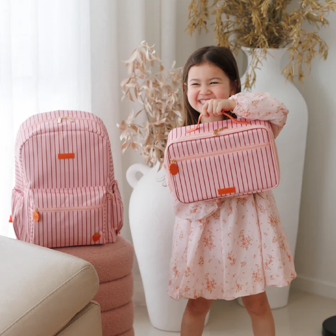 Fox & Fallow Large Insulated Lunch Bag + Backpack Bundle - Strawberry Stripe