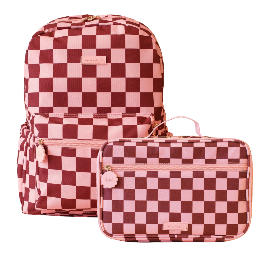 Fox & Fallow Large Insulated Lunch Bag + Backpack Bundle - Cherry Check