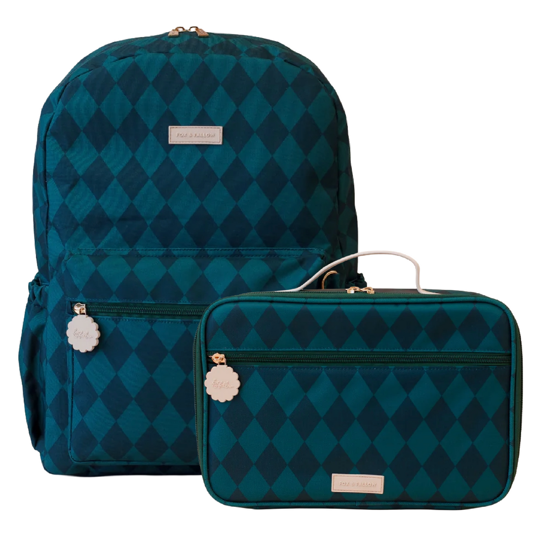 Fox & Fallow Large Insulated Lunch Bag + Backpack Bundle - Forest Diamonds
