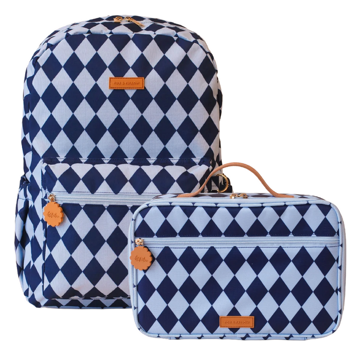 Fox & Fallow Large Insulated Lunch Bag + Backpack Bundle - Navy Diamonds