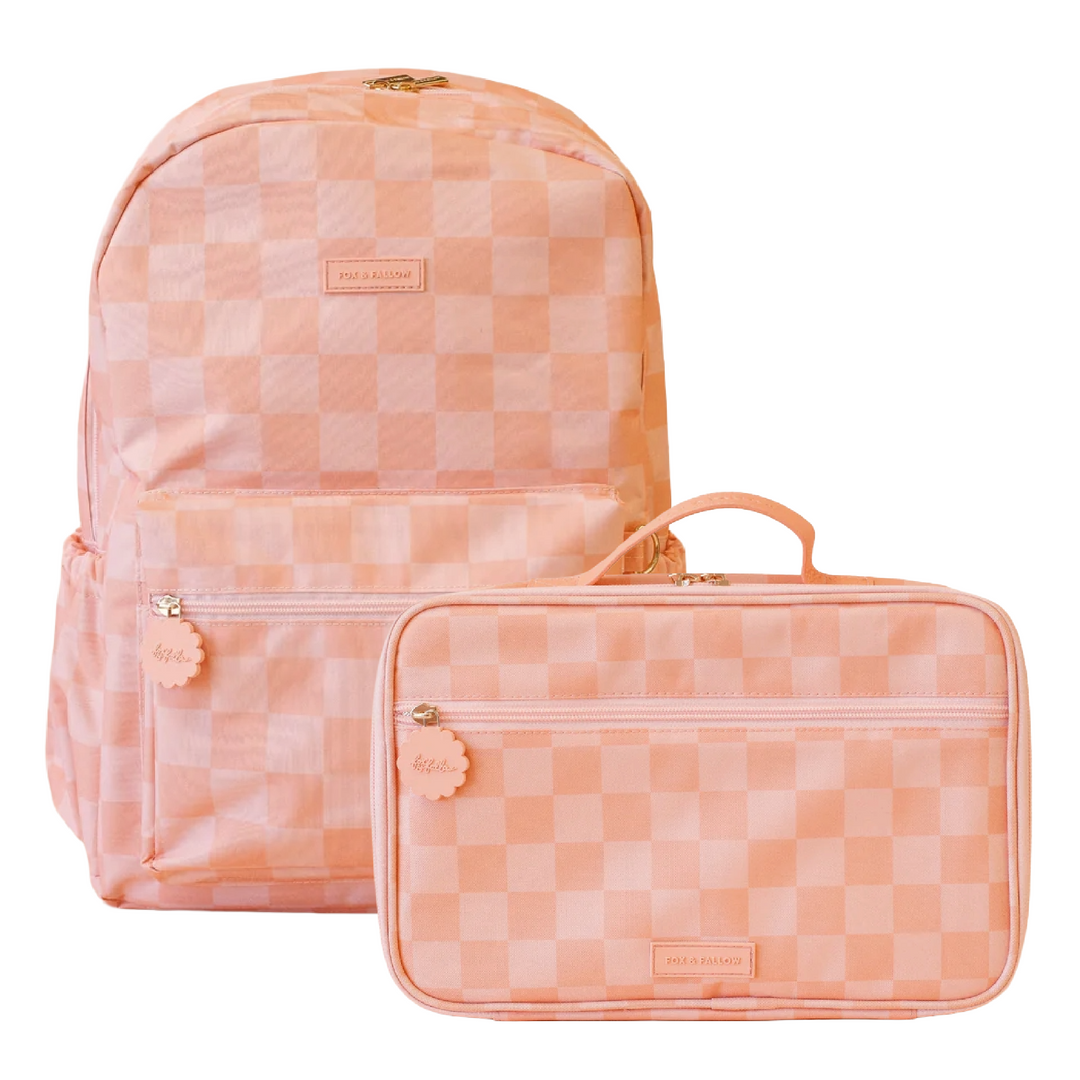 Fox & Fallow Large Insulated Lunch Bag + Backpack Bundle - Peach Check