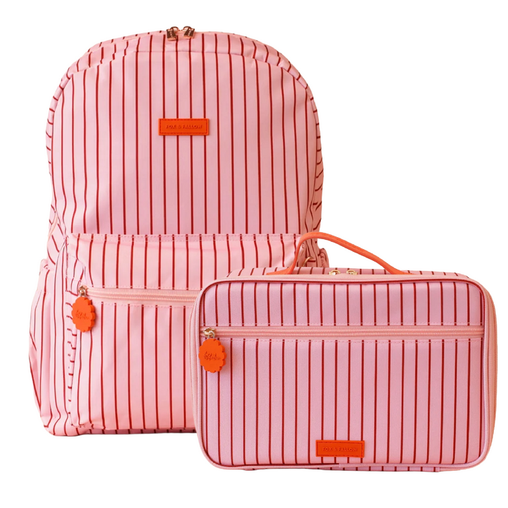 Fox & Fallow Large Insulated Lunch Bag + Backpack Bundle - Strawberry Stripe