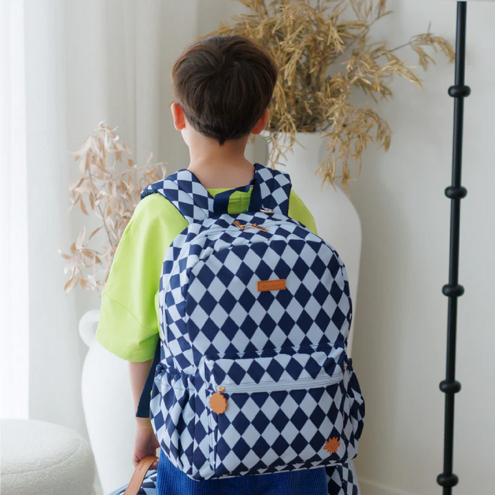 Fox & Fallow Large Insulated Lunch Bag + Backpack Bundle - Navy Diamonds