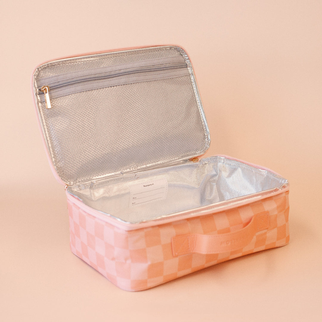 Fox & Fallow Large Insulated Lunch Bag - Peach Check