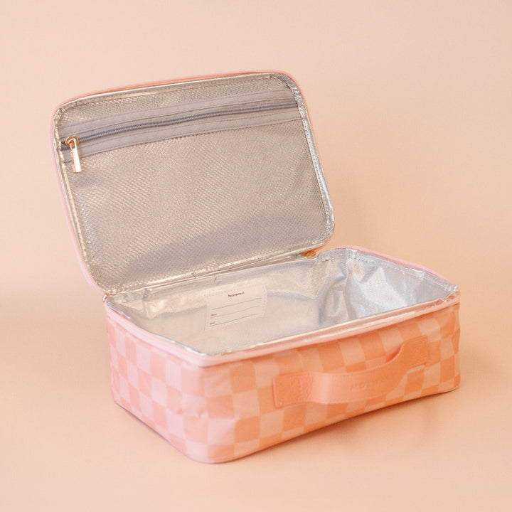 Fox & Fallow Large Insulated Lunch Bag - Peach Check