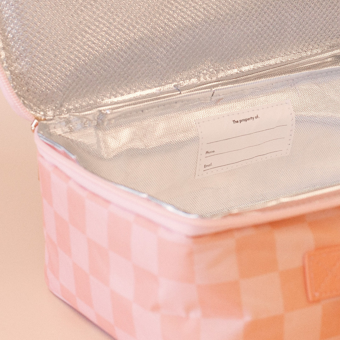 Fox & Fallow Large Insulated Lunch Bag - Peach Check