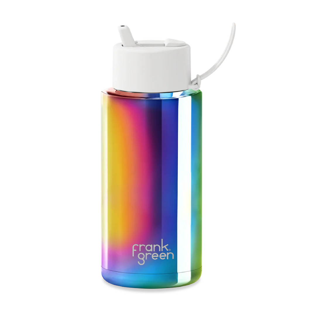 Frank Green Limited Edition Chrome Rainbow Drink Bottle 1L - Cloud