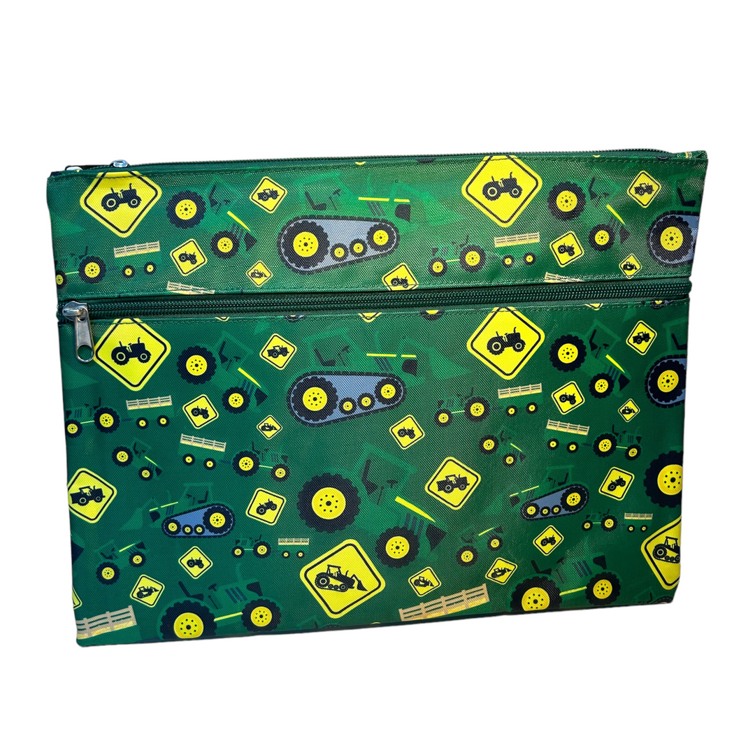 Got It Covered Pencil Case LARGE 2 Zip - Green Tractor