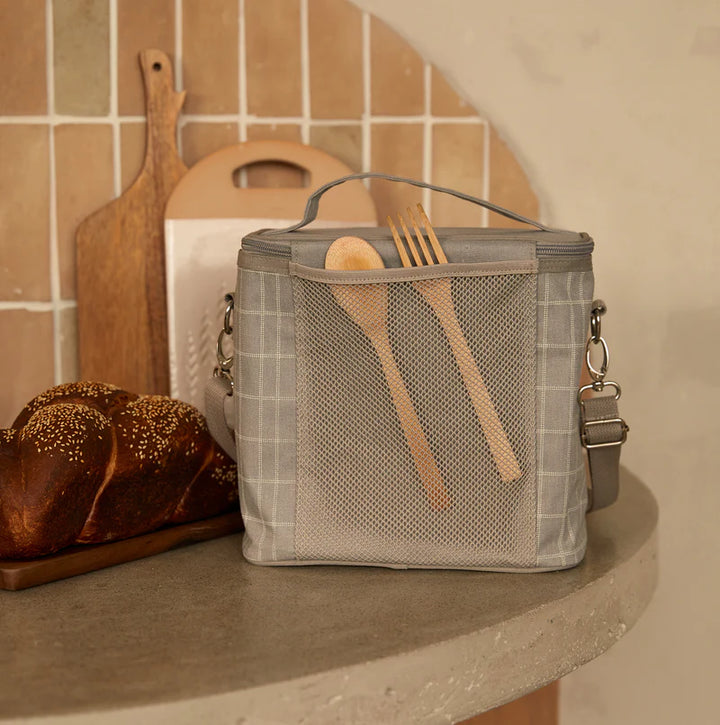 SoYoung Linen Poche Insulated Bag - Light Grey Grid