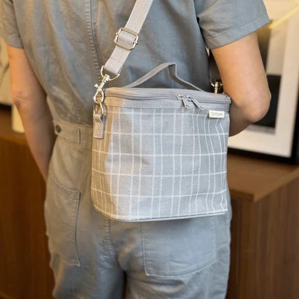 SoYoung Petite Linen Poche Insulated Bag - Light Grey Grid