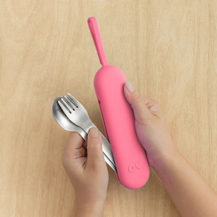 OmieBox UP Pod & Stainless Steel Cutlery Set - Blush