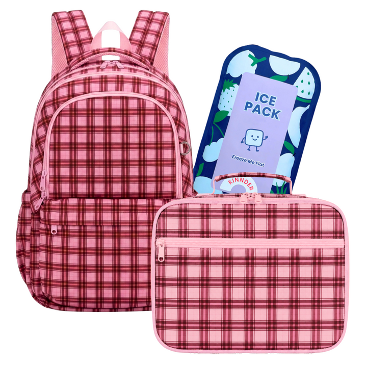 Kinnder Campus/Junior Backpack + Insulated Lunch Bag + Ice Pack Bundle - Berry Tarte