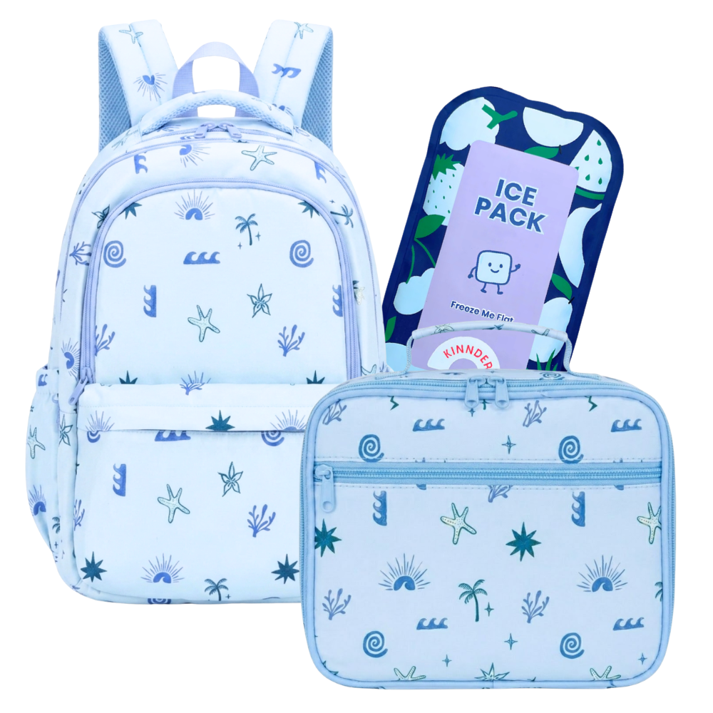 Kinnder Campus/Junior Backpack + Insulated Lunch Bag + Ice Pack Bundle - Palm Beach
