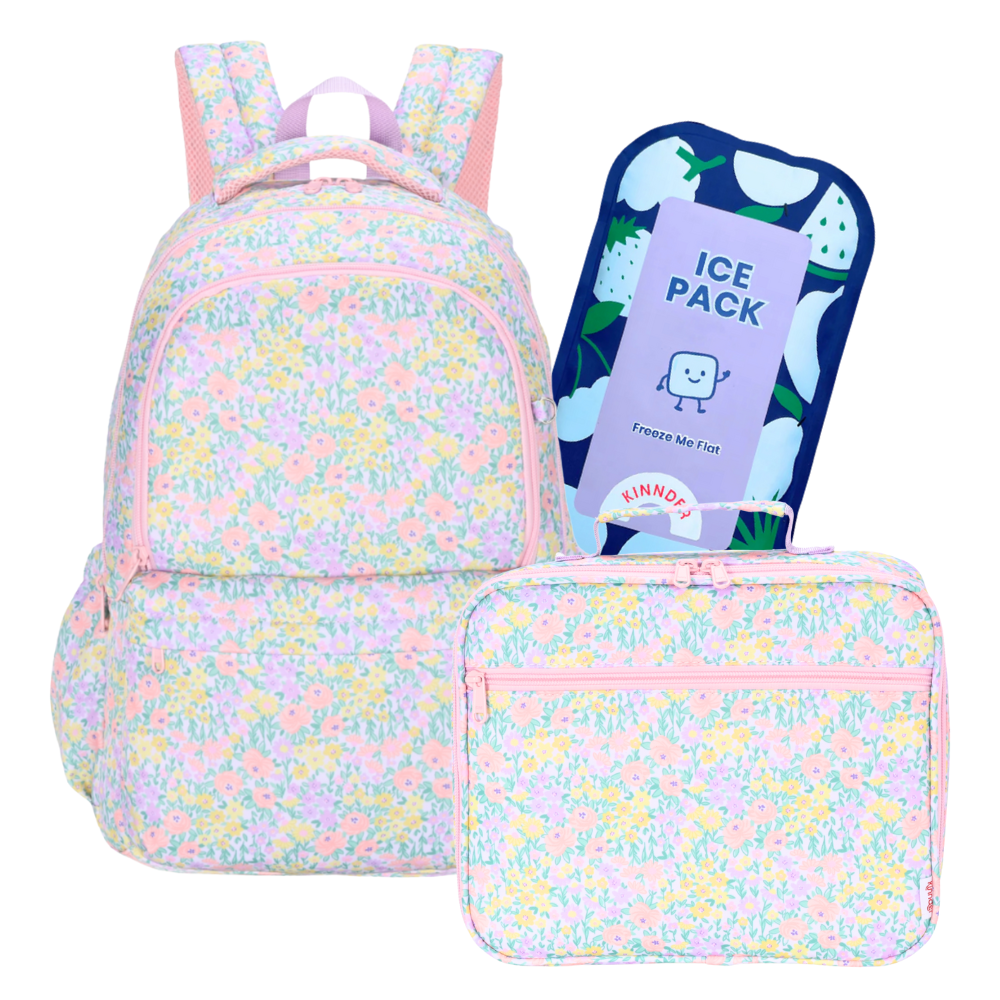 Kinnder Campus/Junior Backpack + Insulated Lunch Bag + Ice Pack Bundle - Blossom Sherbert