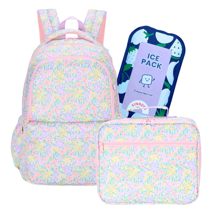 Kinnder Campus/Junior Backpack + Insulated Lunch Bag + Ice Pack Bundle - Blossom Sherbert