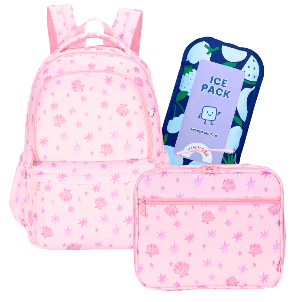 Kinnder Campus/Junior Backpack + Insulated Lunch Bag + Ice Pack Bundle - Stardust Shells